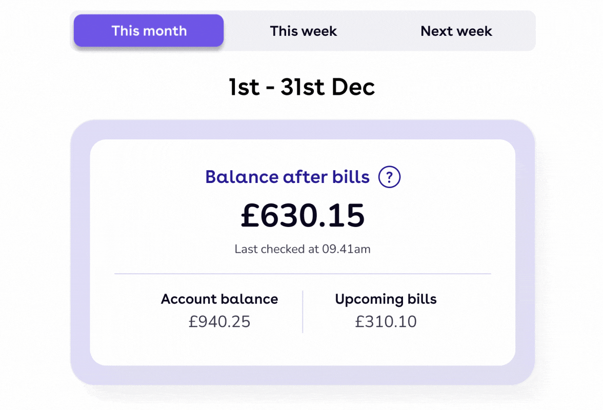 Showing "This month" and "This week" upcoming bills in the app